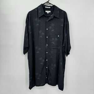 Pierre Cardin Mens Large T Short Sleeve Button Down Shirt Black Palm Trees Rayon